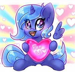 Size: 1500x1461 | Tagged: safe, artist:pozya1007, derpibooru import, princess luna, alicorn, g4, cute, heart, image, jpeg, looking at you, simple background, smiling, solo