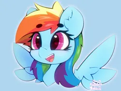 Size: 4000x3000 | Tagged: safe, artist:zokkili, derpibooru import, rainbow dash, pegasus, pony, g4, ear fluff, eyebrows, eyebrows visible through hair, female, high res, image, jpeg, mare, open mouth, open smile, smiling, solo, spread wings, wings