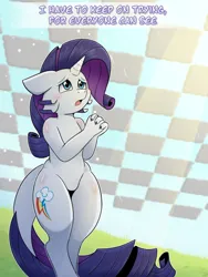 Size: 1500x2000 | Tagged: safe, artist:vavacung, derpibooru import, rarity, anthro, kobold, comic:kobold twilight, g4, magical mystery cure, checkered clouds, female, image, png, purple mane, rainbow dash's cutie mark, solo, species swap, what my cutie mark is telling me, white body