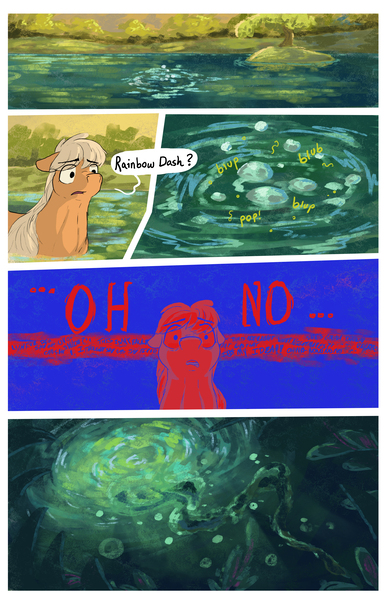 Size: 2003x3103 | Tagged: safe, artist:seventozen, derpibooru import, applejack, pony, comic:the problem of parthus, g4, bubble, comic, image, implied drowning, jpeg, solo