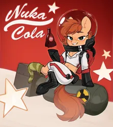 Size: 2051x2308 | Tagged: safe, alternate version, artist:rexyseven, derpibooru import, oc, oc:rusty gears, unofficial characters only, earth pony, semi-anthro, g4, advertisement, alternate character, chest fluff, commission, earth pony oc, fallout, fallout 4, image, midriff, nuka cola, png, solo, ych example, your character here
