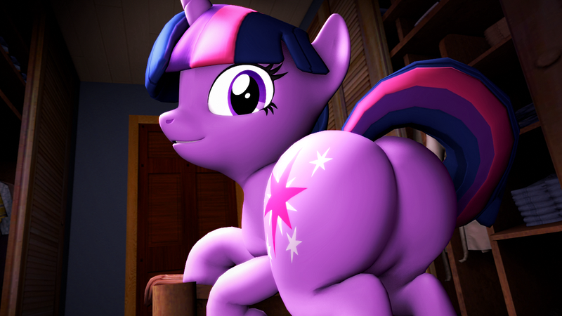 Size: 1280x720 | Tagged: suggestive, artist:extrachunkthis, derpibooru import, twilight sparkle, unicorn, g4, 3d, butt, female, horn, image, looking at you, looking back, plot, png, solo, source filmmaker, twibutt, unicorn twilight