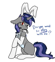 Size: 1762x1964 | Tagged: safe, alternate version, artist:nikkolover12, derpibooru import, oc, oc:dreaming star, unofficial characters only, bat pony, bat pony unicorn, hybrid, pony, unicorn, bunny ears, bunny suit, chest fluff, clothes, collar, commission, fake eyelashes, fangs, femboy, horn, image, leash, male, panties, png, socks, solo, stallion, stockings, thigh highs, underwear, ych result