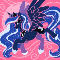 Size: 4779x4777 | Tagged: safe, artist:dandy, derpibooru import, princess luna, alicorn, pony, g4, absurd resolution, acrylic painting, concave belly, female, high res, horn, image, jewelry, looking at you, png, regalia, slender, solo, thin, traditional art, wings