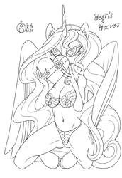 Size: 1033x1500 | Tagged: suggestive, artist:sepiakeys, derpibooru import, princess cadance, anthro, g4, box of chocolates, bra, clothes, female, image, monochrome, panties, png, solo, solo female, underwear