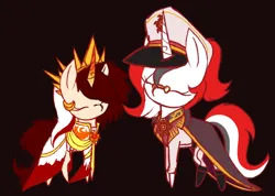 Size: 1602x1138 | Tagged: safe, artist:blujayz, derpibooru import, oc, oc:red rocket, oc:summer sun, equestria at war mod, cape, clothes, crown, glasses, hat, image, jewelry, peaked cap, png, regalia, solar empire