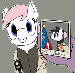 Size: 723x702 | Tagged: safe, artist:sythenmcswig, derpibooru import, nurse redheart, earth pony, pony, g4, cap, caught, clothes, enclave, fallout, followers of the apocalypse, hat, image, photo, png, uniform