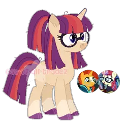 Size: 442x424 | Tagged: safe, artist:cat-of-all-trades, derpibooru import, moondancer, sunburst, oc, unofficial characters only, pony, unicorn, g4, base used, coat markings, colored hooves, colored pupils, glasses, hooves, horn, image, messy hair, messy mane, no cutie marks because im lazy, offspring, parent:moondancer, parent:sunburst, parents:moonburst, parents:sundancer, png, ponytail, round glasses, solo, straight mane, three toned mane, three toned tail, watermark