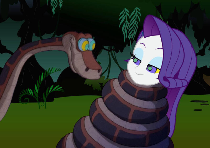 Size: 1280x905 | Tagged: safe, artist:tyriuskishayinew16, derpibooru import, rarity, human, snake, equestria girls, g4, coils, cute, duo, eyeshadow, female, forest, hypno eyes, hypnority, hypnosis, hypnotized, image, jpeg, kaa, kaa eyes, lidded eyes, looking at each other, looking at someone, makeup, male, nature, raribetes, smiling, smiling at each other, tree, wrapped snugly, wrapped up