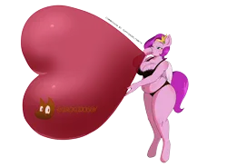 Size: 3440x2538 | Tagged: suggestive, artist:jackudoggy, derpibooru import, pipp petals, anthro, pegasus, unguligrade anthro, g5, balloon, belly, belly button, blowing up balloons, bra, chubby, clothes, commissioner:puffydearlysmith, female, heart, heart balloon, image, inflating, jewelry, loonerpipp, panties, pipp is chubby, png, signature, simple background, that pony sure does love balloons, tiara, transparent background, underwear