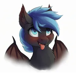 Size: 2567x2497 | Tagged: safe, artist:rokufuro, derpibooru import, oc, unofficial characters only, bat pony, pony, claws, ear fluff, fangs, image, jpeg, simple background, slit pupils, solo, tongue out, white background, wing claws, wings