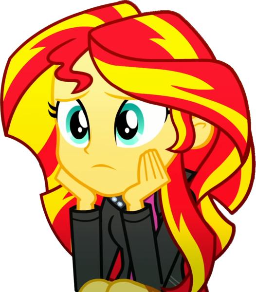 Size: 936x1068 | Tagged: safe, derpibooru import, edit, edited screencap, editor:pascalmulokozi2, screencap, sunset shimmer, human, eqg summertime shorts, equestria girls, g4, pet project, background removed, bored, female, frown, hand on face, image, my little pony equestria girls: summertime shorts, not a vector, png, simple background, solo, solo female, transparent background