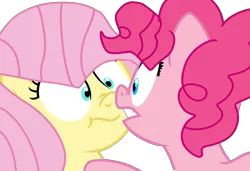 Size: 3780x2585 | Tagged: safe, artist:jadeharmony, derpibooru import, fluttershy, pinkie pie, earth pony, pegasus, pony, g4, base used, cute, diapinkes, duo, female, gritted teeth, image, lesbian, looking at each other, looking at someone, mare, nose to nose, png, ship:flutterpie, shipping, shrunken pupils, shyabetes, simple background, teeth, transparent background