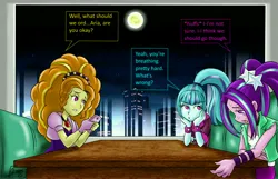 Size: 5102x3295 | Tagged: safe, artist:oztoatl, derpibooru import, adagio dazzle, aria blaze, sonata dusk, human, comic:the dazzling moonlight, equestria girls, g4, absurd resolution, comic, concerned, dialogue, female, full moon, image, indoors, jpeg, moon, night, panting, speech bubble, sweat, the dazzlings, trio