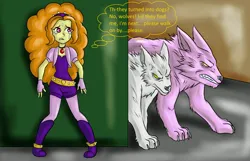 Size: 2009x1297 | Tagged: safe, artist:oztoatl, derpibooru import, adagio dazzle, aria blaze, sonata dusk, human, werewolf, comic:the dazzling moonlight, equestria girls, g4, comic, crying, female, hiding, image, jpeg, scared, thought bubble, transformed, trio