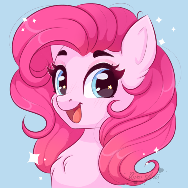 Size: 2048x2048 | Tagged: safe, artist:kuro, derpibooru import, pinkie pie, earth pony, pony, g4, blushing, cheek fluff, chest fluff, female, image, looking at you, mare, open mouth, open smile, png, smiling, smiling at you, solo, sparkles, starry eyes, wingding eyes