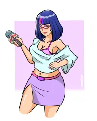 Size: 2255x2822 | Tagged: safe, artist:carpdime, derpibooru import, twilight sparkle, human, g4, clothes, glasses, humanized, image, microphone, news, png, reporter, skirt, solo