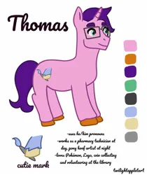 Size: 1378x1640 | Tagged: safe, artist:twilightappletart, derpibooru import, oc, oc:thomas, unofficial characters only, pony, unicorn, cutie mark, horn, image, jpeg, male, nerd, ponysona, reference sheet, solo, stallion, unicorn oc