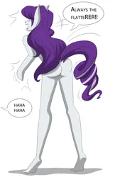 Size: 2472x3822 | Tagged: suggestive, artist:tfsubmissions, derpibooru import, part of a set, rarity, human, pony, equestria girls, g4, butt, dialogue, female, high res, human to pony, image, jpeg, offscreen character, shipping, simple background, speech bubble, surprised, tail, transformation, transformation sequence, white background