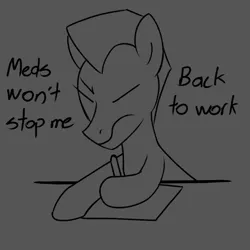 Size: 600x600 | Tagged: safe, artist:unitxxvii, derpibooru import, oc, unofficial characters only, earth pony, pony, dialogue, eyes closed, frown, furrowed brow, gray background, hoof hold, image, male, no eyes, png, ponysona, simple background, solo, stallion