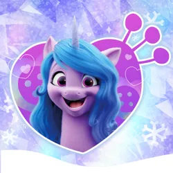 Size: 1000x1000 | Tagged: safe, derpibooru import, official, izzy moonbow, pony, unicorn, g5, my little pony: a new generation, cute, female, heart, horn, image, jpeg, mare, open mouth, profile picture, smiling, snow, snowflake, solo, weibo, winter