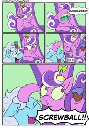 Size: 1640x2360 | Tagged: safe, artist:c0smicriff, derpibooru import, screw loose, screwball, earth pony, pony, comic:a screwy reunion, g4, chocolate, chocolate milk, comic, female, food, image, mare, milk, png, throne