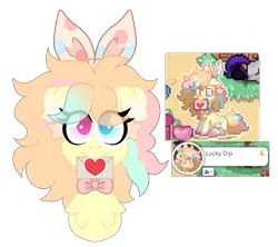 Size: 3719x3299 | Tagged: safe, artist:crazysketch101, derpibooru import, oc, oc:lucky dip, earth pony, pony, pony town, bow, bust, chest fluff, clothes, earth pony oc, floppy ears, hair bow, heterochromia, image, mouth hold, necktie, png, portrait, solo