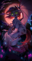 Size: 1724x3313 | Tagged: semi-grimdark, artist:swaybat, derpibooru import, oc, oc:swaybat, unofficial characters only, bat pony, pony, bat pony oc, bat wings, blood, blood moon, cheek fluff, chest fluff, crying, ear fluff, ear tufts, fangs, female, image, mare, moon, open mouth, png, slit pupils, solo, spread wings, teary eyes, wings