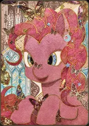 Size: 731x1036 | Tagged: safe, artist:凜末華, derpibooru import, part of a set, pinkie pie, butterfly, earth pony, insect, pony, g4, bust, butterfly on nose, female, image, insect on nose, mare, masking tape, open mouth, png, smiling, solo, traditional art