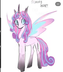 Size: 1170x1335 | Tagged: safe, artist:peachmichea, derpibooru import, princess flurry heart, alicorn, changepony, hybrid, pony, g4, alternate universe, colored sclera, concave belly, hybrid wings, image, interspecies offspring, jpeg, magical lesbian spawn, offspring, older, older flurry heart, parent:princess cadance, parent:queen chrysalis, parents:cadalis, simple background, slender, slit pupils, solo, spread wings, thin, white background, wings