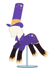 Size: 1985x2582 | Tagged: safe, artist:hazy skies, derpibooru import, pony, absurd resolution, ai interpretation, clothes, doug dimmadome, floating, hat, image, jewelry, leggings, mannequin, necklace, outfit, png, solo, stand, stars, top hat, vector