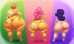 Size: 7500x4457 | Tagged: suggestive, artist:chillguydraws, artist:nkosi, derpibooru import, applejack, fluttershy, pinkie pie, rarity, human, g4, applebucking thighs, applebutt, applejack's hat, armpits, ass, balloonbutt, bikini, bottom heavy, breasts, butt, butt tattoo, butt to butt, butt touch, butts everywhere, clothes, cowboy hat, curvy, cutie mark on human, dummy thicc, flutterbutt, hat, height difference, hourglass figure, huge butt, humanized, hyper, hyper butt, image, impossibly large butt, large butt, panties, png, rear view, rearity, sideboob, swimsuit, tattoo, the ass was fat, thicc thighs, thick, thighs, thong, thong swimsuit, thunder thighs, underwear, when you see it, wide hips