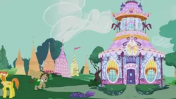 Size: 1920x1080 | Tagged: safe, derpibooru import, screencap, bessie, carrot cake, doctor whooves, time turner, pony, g4, slice of life (episode), carousel boutique, image, my little pony, png