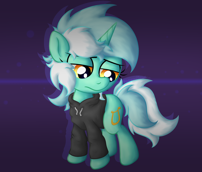 Size: 2197x1870 | Tagged: safe, artist:background basset, derpibooru import, lyra heartstrings, pony, unicorn, g4, abstract background, clothes, depressed, dig the swell hoodie, female, hoodie, horn, image, mare, png, sad, solo