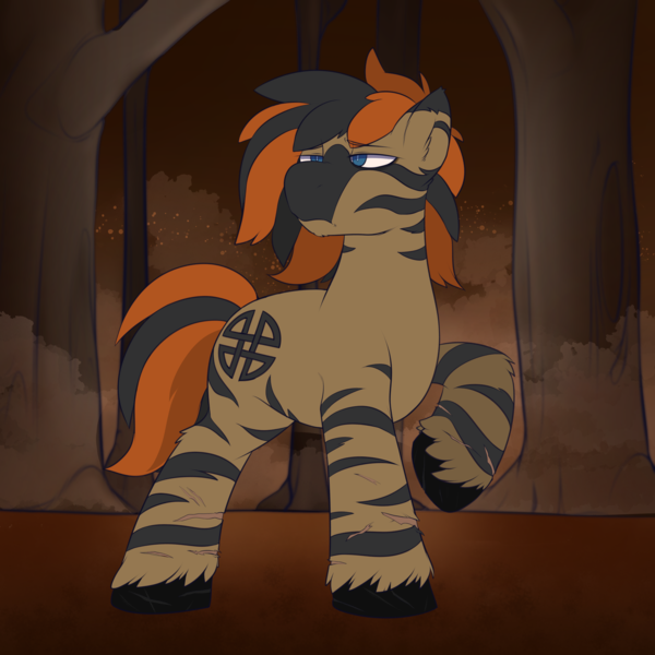 Size: 4000x4000 | Tagged: safe, artist:lexbunsfw, derpibooru import, part of a set, oc, oc:fuscunus, unofficial characters only, hybrid, zebra, zebroid, zony, celtic, forest, forest background, image, long mane, male, nudity, png, solo, solo male, stripes, tree, unshorn fetlocks, zony oc