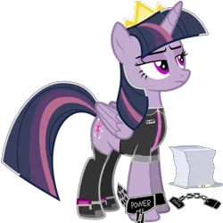 Size: 4085x4085 | Tagged: safe, derpibooru import, mean twilight sparkle, twilight sparkle, twilight sparkle (alicorn), alicorn, g4, ankle cuffs, clothes, crown, cuffs, image, jewelry, paper, png, regalia, solo