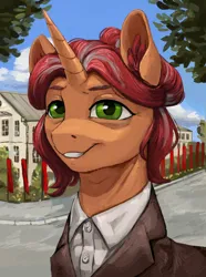 Size: 498x671 | Tagged: safe, artist:kelkessel, derpibooru import, oc, oc:ulyana vishneva, unofficial characters only, pony, unicorn, equestria at war mod, bags under eyes, bust, clothes, communism, eaw redux, female, horn, image, mare, older, png, portrait, solo, stalliongrad