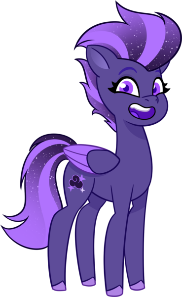 Size: 1308x2128 | Tagged: safe, artist:shad0w-galaxy, derpibooru import, oc, oc:shadow galaxy, unofficial characters only, pegasus, pony, g5, my little pony: tell your tale, ethereal mane, female, folded wings, hooves, i can't believe it's not hasbro studios, image, looking at you, mare, open mouth, png, show accurate, simple background, smiling, solo, starry mane, starry tail, style emulation, tail, transparent background, wings