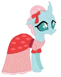 Size: 302x378 | Tagged: safe, artist:cheerful9, derpibooru import, ocellus, changedling, changeling, g4, base used, base:selenaede, bow, clothes, cute, diaocelles, dress, female, image, png, smiling, solo