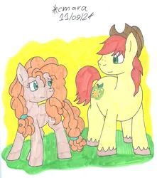 Size: 1297x1466 | Tagged: safe, artist:cmara, derpibooru import, bright mac, pear butter, earth pony, g4, the perfect pear, couple, female, image, jpeg, male, my little pony, straight