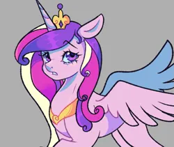 Size: 795x671 | Tagged: safe, artist:kreeeeeez, derpibooru import, princess cadance, alicorn, pony, g4, crown, eyelashes, female, frown, image, jewelry, lacrimal caruncle, long mane, mare, peytral, png, raised hoof, regalia, slender, solo, spread wings, sternocleidomastoid, thin, wings