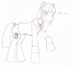 Size: 883x806 | Tagged: safe, artist:cqmorrell, derpibooru import, ponified, earth pony, pony, g1, clothes, dialogue, female, hyuuga hinata, image, jpeg, naruto, raised hoof, sketch, solo, traditional art