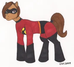 Size: 987x902 | Tagged: safe, artist:cqmorrell, derpibooru import, ponified, earth pony, pony, g1, elastigirl, female, image, jpeg, simple background, solo, the incredibles, traditional art, white background