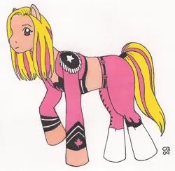 Size: 847x828 | Tagged: safe, artist:cqmorrell, derpibooru import, ponified, earth pony, pony, g1, clothes, female, image, jpeg, natalya neidhart, raised hoof, simple background, solo, sports, traditional art, white background, wrestling, wwe