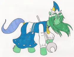 Size: 1124x868 | Tagged: safe, artist:cqmorrell, derpibooru import, ponified, earth pony, pony, g1, clothes, dress, female, hat, image, jpeg, mare, mima, raised hoof, simple background, solo, touhou, traditional art, white background, witch, witch hat