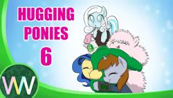 Size: 600x338 | Tagged: safe, artist:doublewbrothers, derpibooru import, sweetie belle, oc, oc:fluffle puff, oc:littlepip, oc:snowdrop, robot, fallout equestria, series:hugging ponies, g4, image, jpeg, sweetie bot