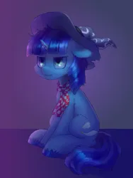 Size: 2660x3529 | Tagged: safe, artist:orchidpony, derpibooru import, oc, oc:ink vat, unofficial characters only, pony, unicorn, clothes, hat, horn, image, png, scarf, sitting, solo, unshorn fetlocks, wizard hat