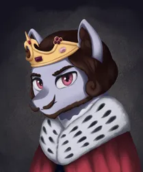 Size: 738x883 | Tagged: safe, artist:mrscroup, derpibooru import, oc, oc:grimhoof, unofficial characters only, earth pony, pony, equestria at war mod, beard, bust, clothes, crown, ear fluff, earth pony oc, facial hair, image, jewelry, male, moustache, png, pony oc, portrait, regalia, solo, stallion, stallion oc