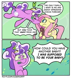 Size: 1640x1787 | Tagged: safe, artist:c0smicriff, derpibooru import, fluttershy, screwball, earth pony, hybrid, pegasus, pony, comic:a screwy reunion, g4, comic, duo, duo female, female, image, interspecies offspring, jpeg, mare, offspring, parent:discord, parent:fluttershy, parents:discoshy