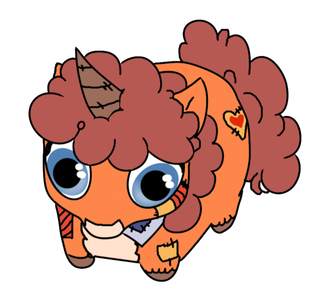 Size: 932x844 | Tagged: safe, artist:visserex52, derpibooru import, oc, oc:beanie softheart, ponified, original species, plush pony, pony, unicorn, bandana, blue eyes, brown mane, cute, horn, image, lying down, orange coat, plushie, png, ponyloaf, prone